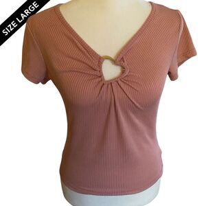 Wild Love Heart Cutout Coquette Ribbed Dusty Rose Pink Baby Tee sz M V-Day top